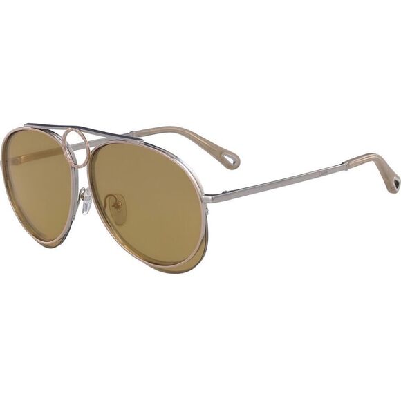 CHLOE Romie 61 mm aviator sunglasses in gold Nwot gold mirror oversized - Picture 1 of 7
